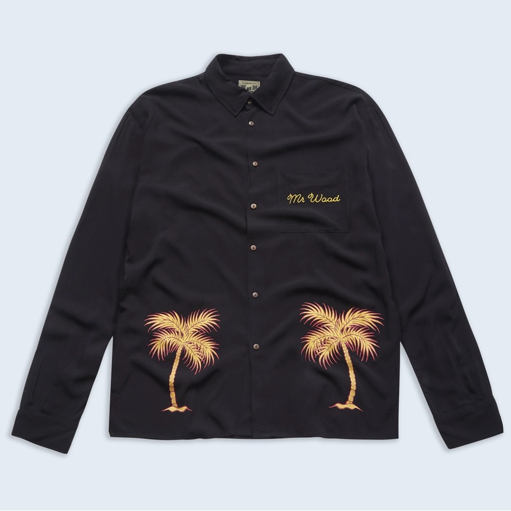 Black Palm Tree Embroidered Men's Shirt Large